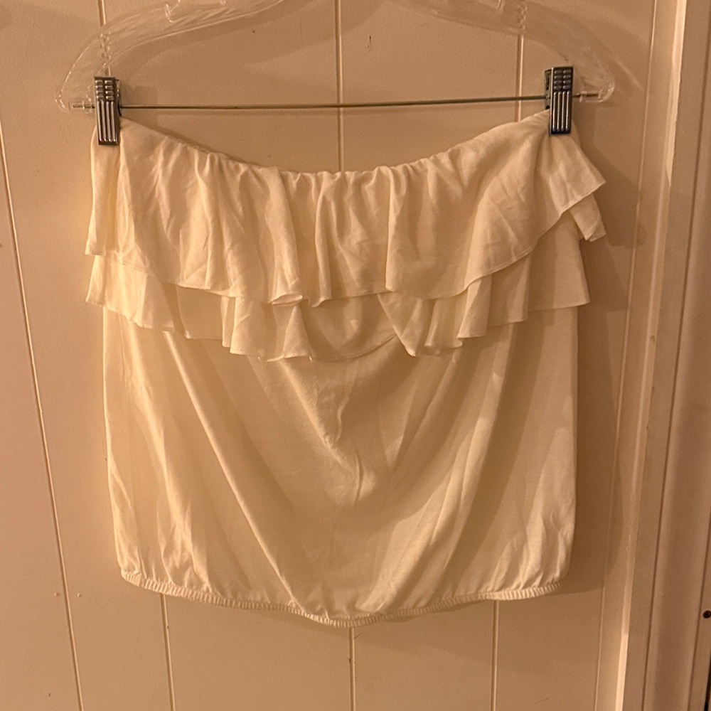 American Eagle Outfitters Cream Off-Shoulder Ruffle Blouse